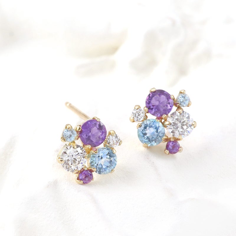 K10YG ブルートパーズ＆アメジスト＆ジルコニア ピアス 11月 誕生石_02