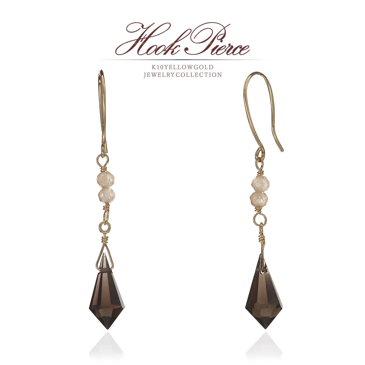 K10YG スモーキークォーツ＆ジルコン ピアス_01
