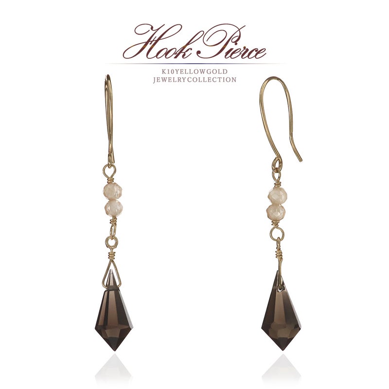 K10YG スモーキークォーツ＆ジルコン ピアス_01