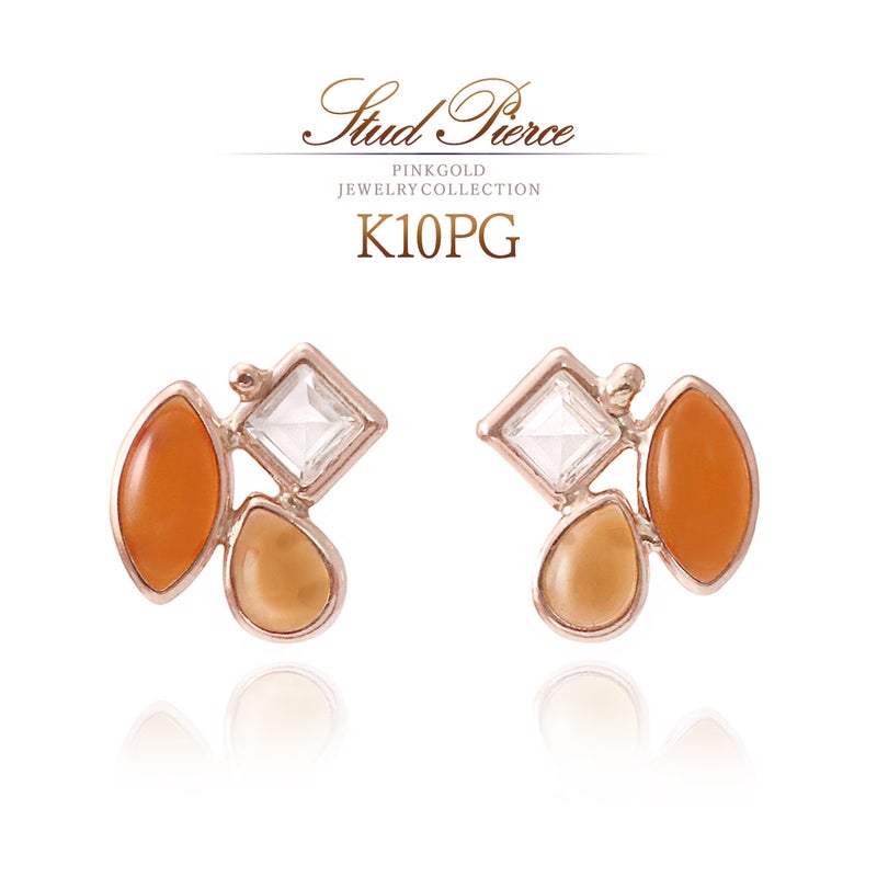 K10PG カーネリアン&シトリン＆ホワイトトパーズ ピアス_01