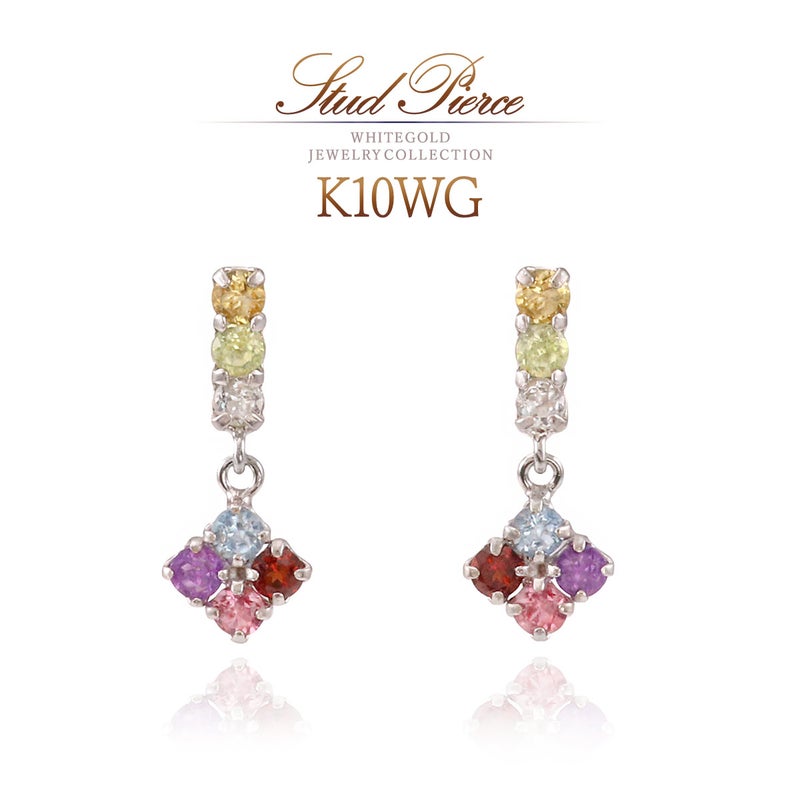 K10WG マルチストーン フラワーピアス_01