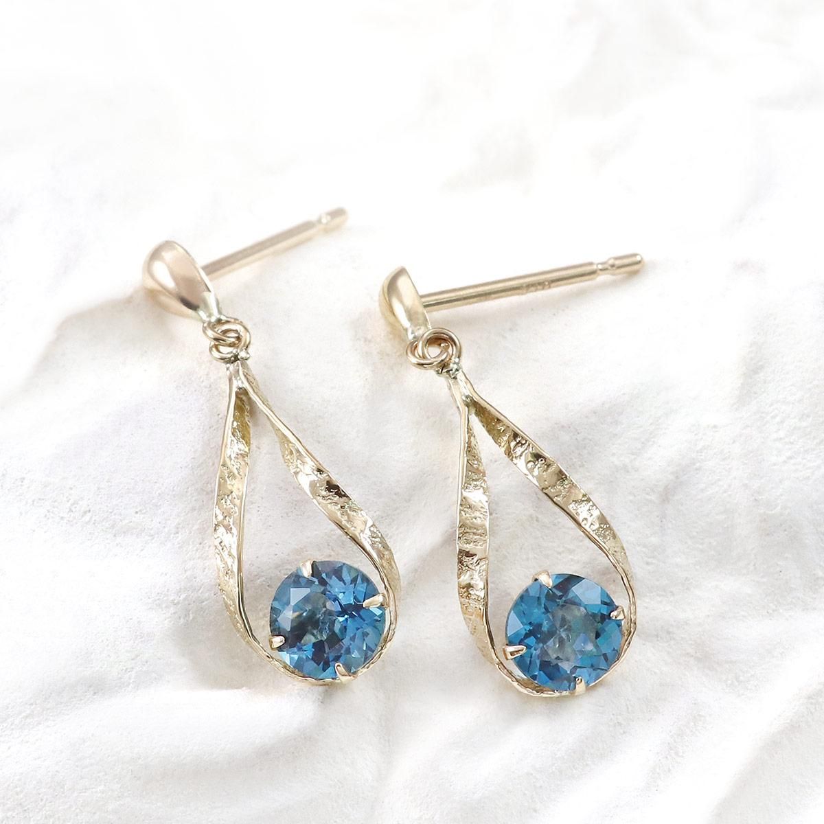 K10YG 雫モチーフ ロンドンブルートパーズピアス_02