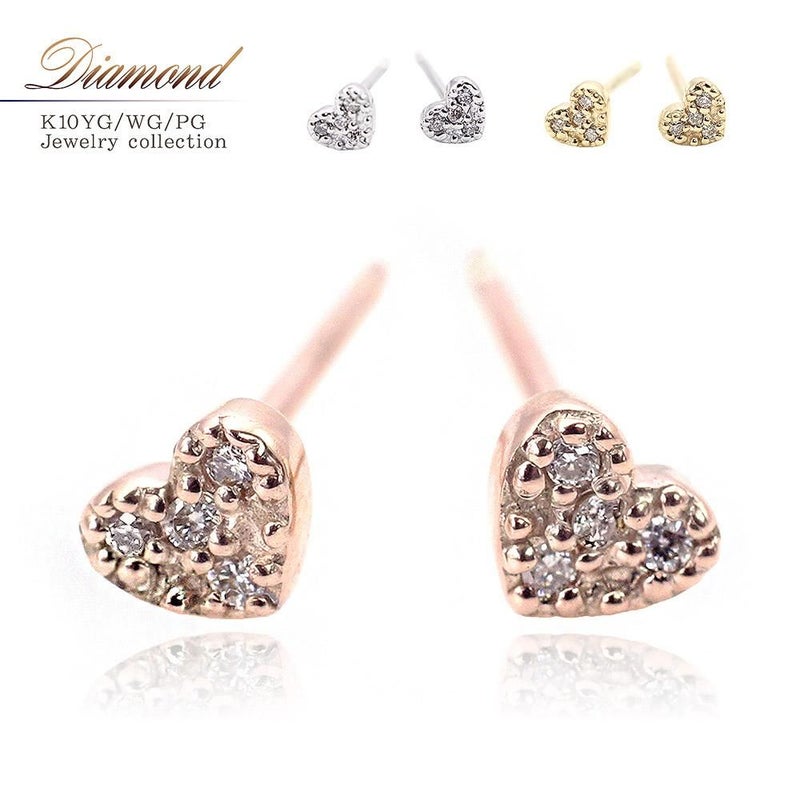 K10 ダイヤモンド ハートピアス_01