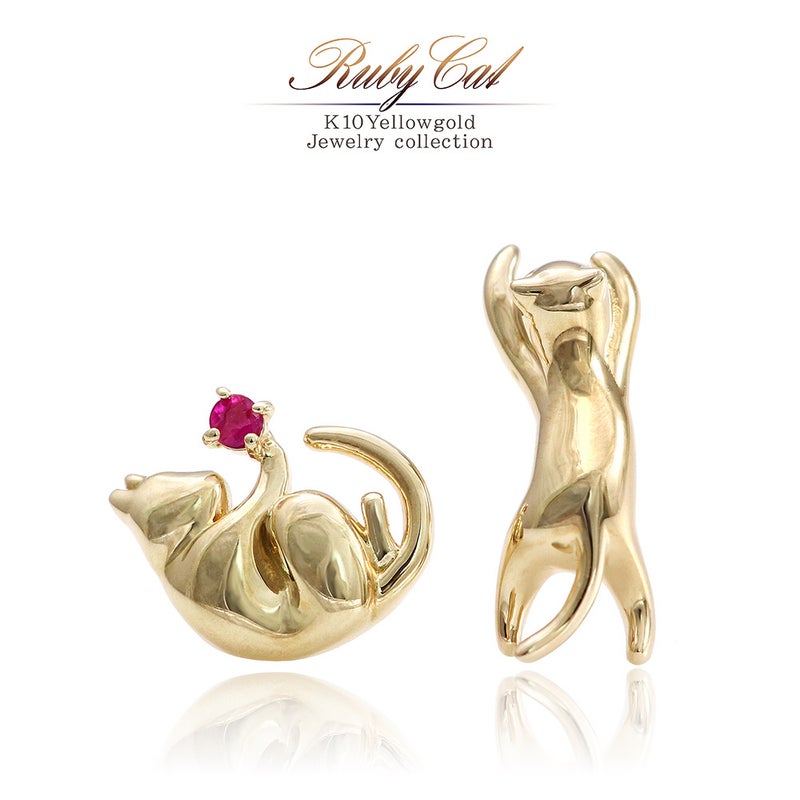 K10YG ルビー 猫ピアス_01