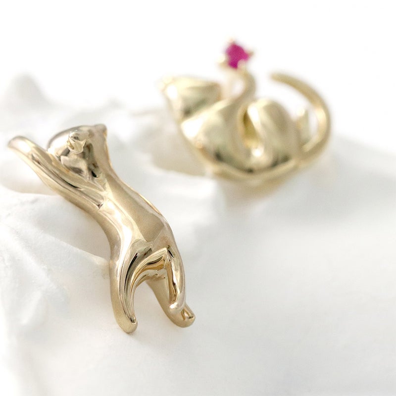 K10YG ルビー 猫ピアス_12