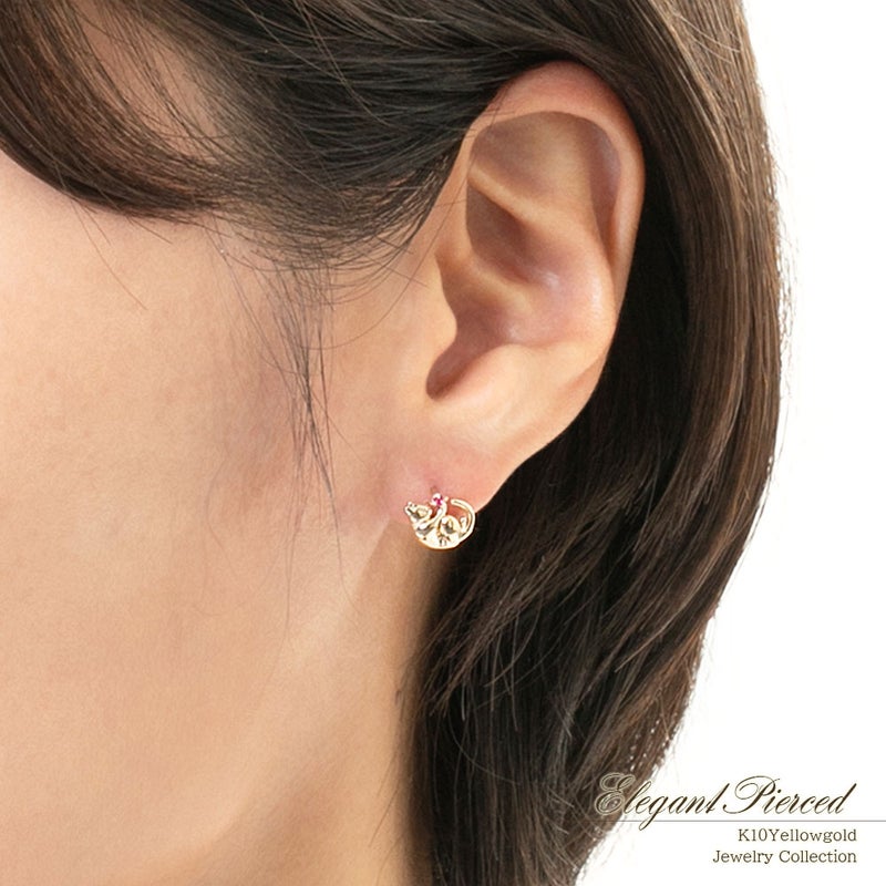 K10YG ルビー 猫ピアス_15