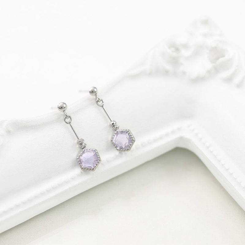 K10WG ライトアメジスト 六角形ピアス_09