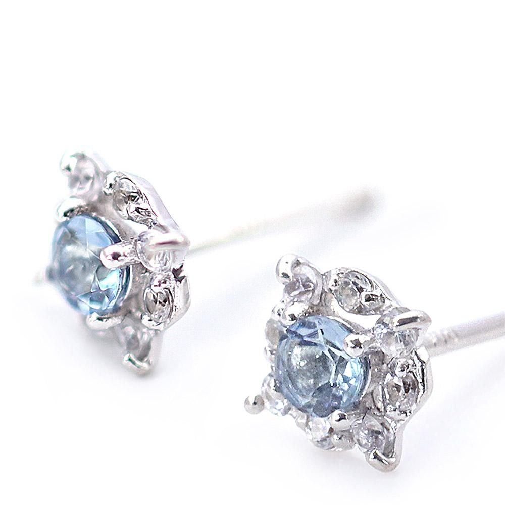 K10WG アクアマリン＆ホワイトサファイア ピアス  9月の誕生石_02