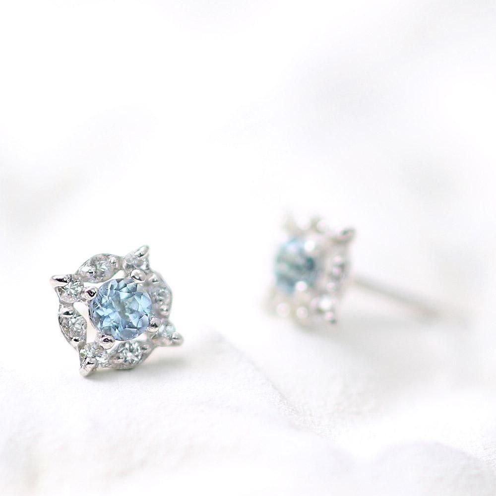 K10WG アクアマリン＆ホワイトサファイア ピアス  9月の誕生石_05