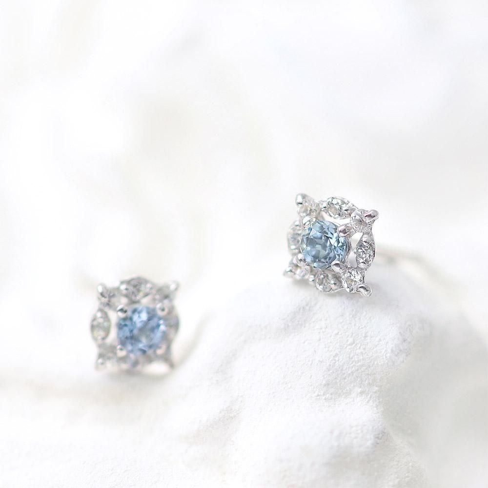 K10WG アクアマリン＆ホワイトサファイア ピアス  9月の誕生石_11