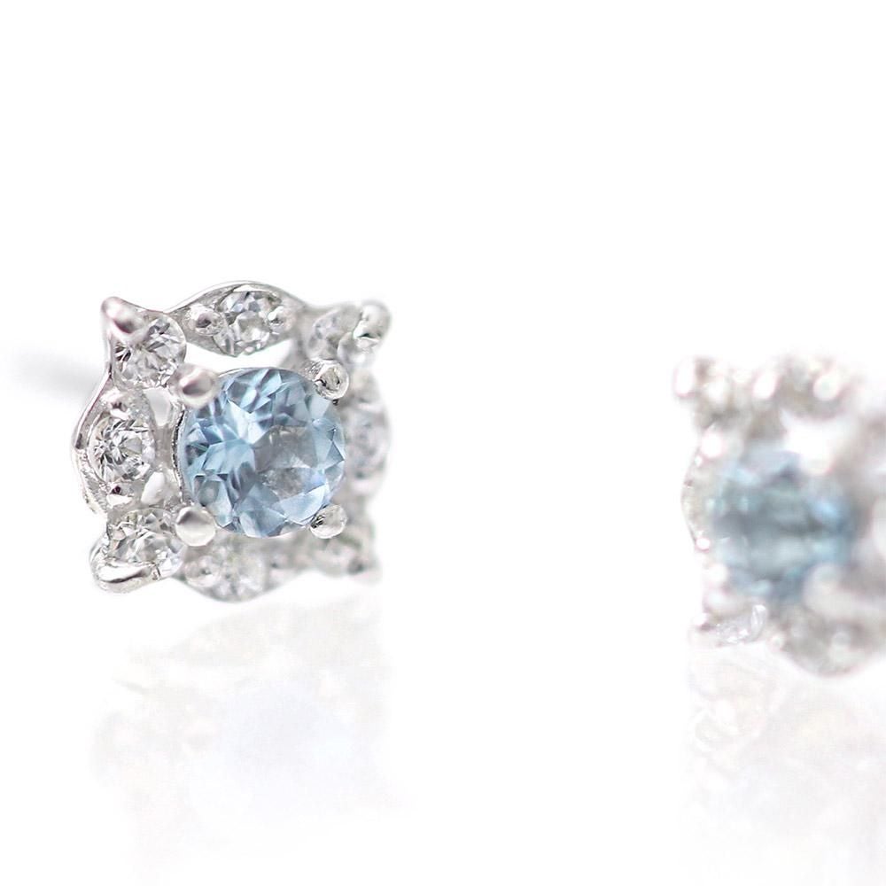 K10WG アクアマリン＆ホワイトサファイア ピアス  9月の誕生石_12