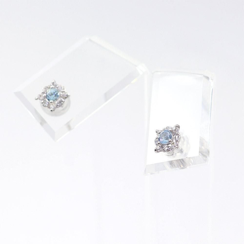 K10WG アクアマリン＆ホワイトサファイア ピアス  9月の誕生石_13