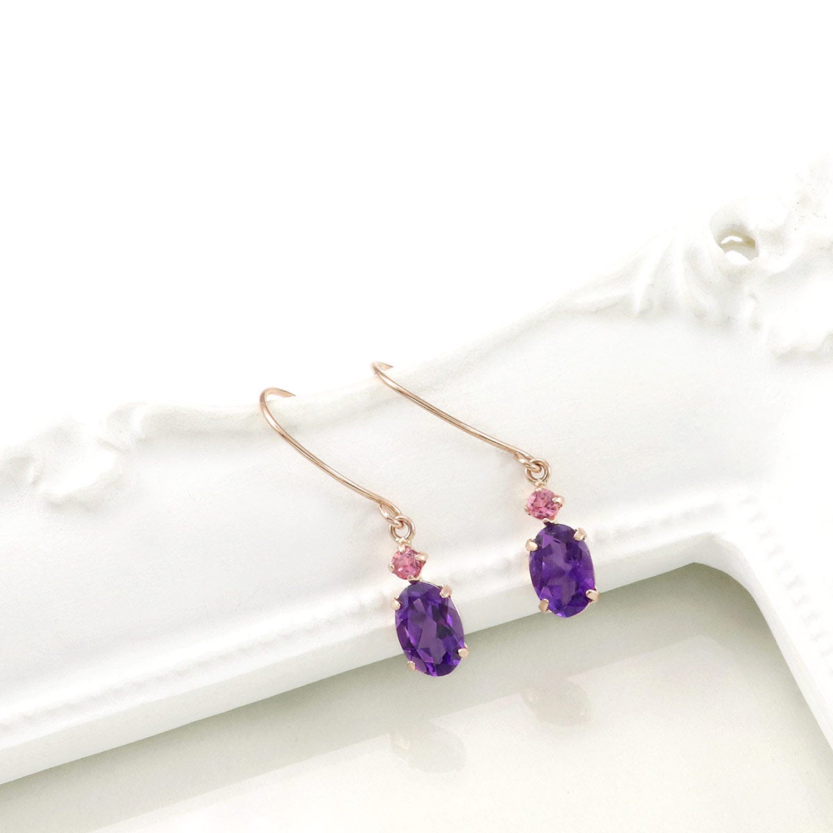 K10PG アメジスト&ピンクトルマリン フックピアス 10月 誕生石_03