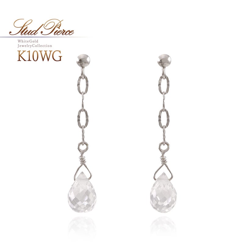 K10WG ホワイトトパーズ ティアドロップ ピアス 11月 誕生石_01