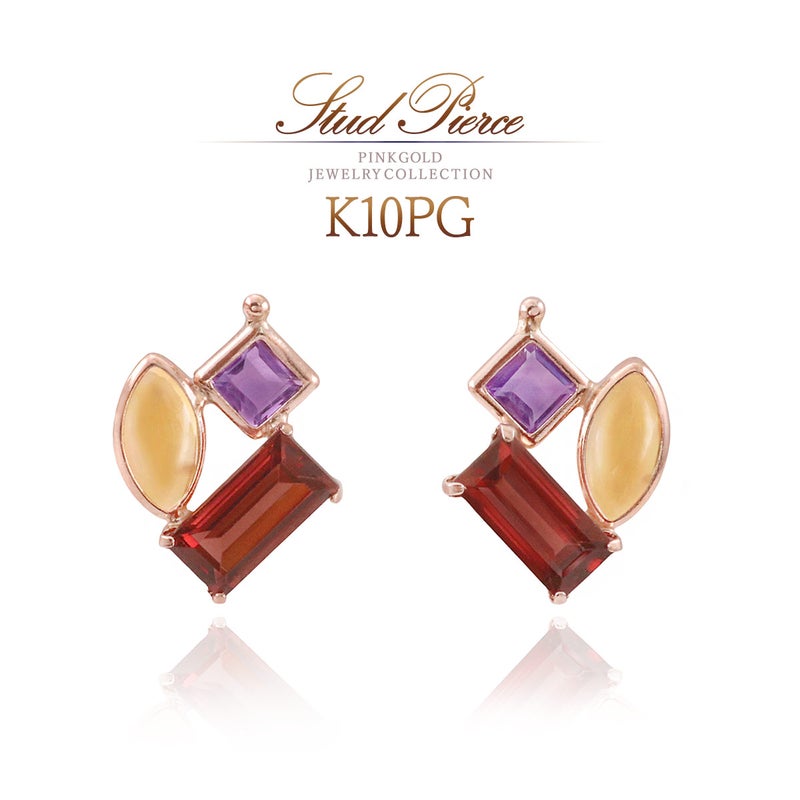 K10PG ガーネット＆シトリン＆アメジスト ピアス_01