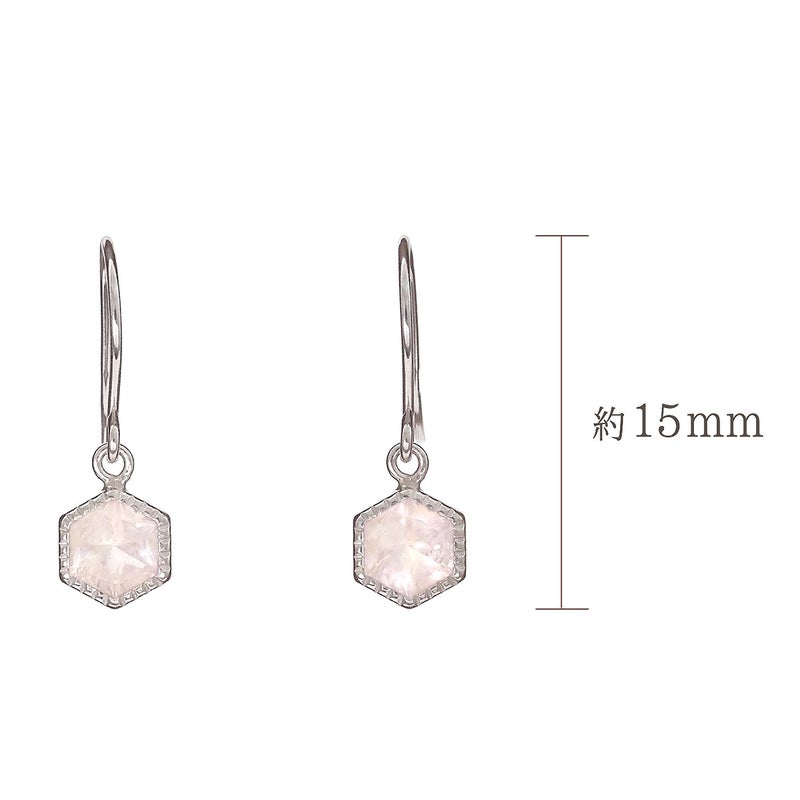 K10WG ローズクォーツ 六角形フックピアス_05