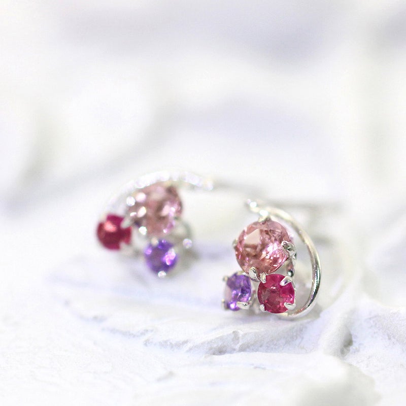 K14WG ピンクトルマリン&ルビー&アメジスト ピアス 10月 誕生石_02