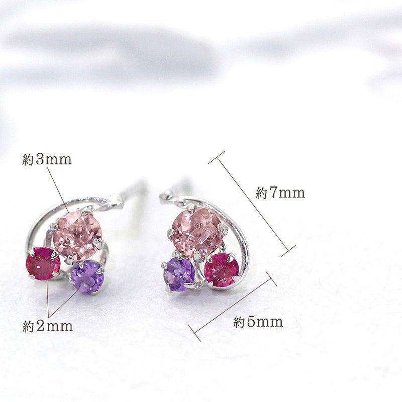 K14WG ピンクトルマリン&ルビー&アメジスト ピアス 10月 誕生石_05