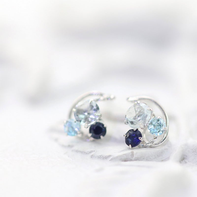 K14WG アクアマリン&ブルートパーズ&サファイア ピアス  9月の誕生石_02