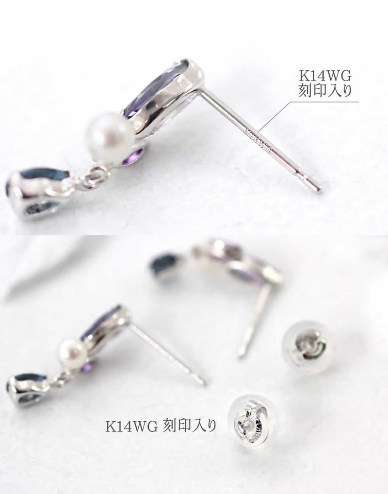 K14WG アメジスト&トパーズ&アイオライト&淡水真珠 ピアス_05