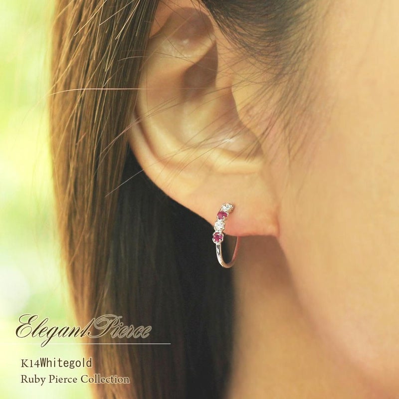 K14WG ルビーorサファイアorブルートパーズ フープピアス_12