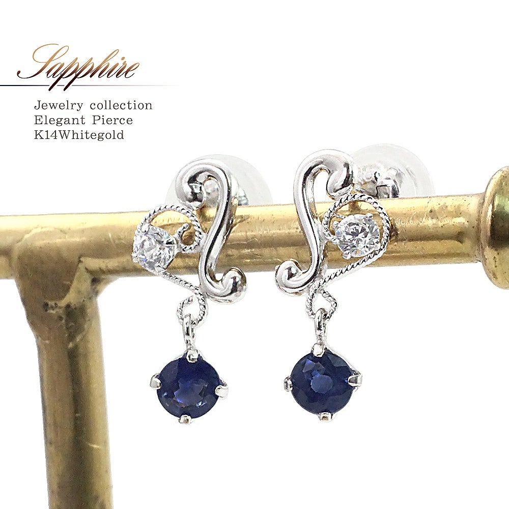 K14WG サファイア ハートピアス 9月の誕生石_01