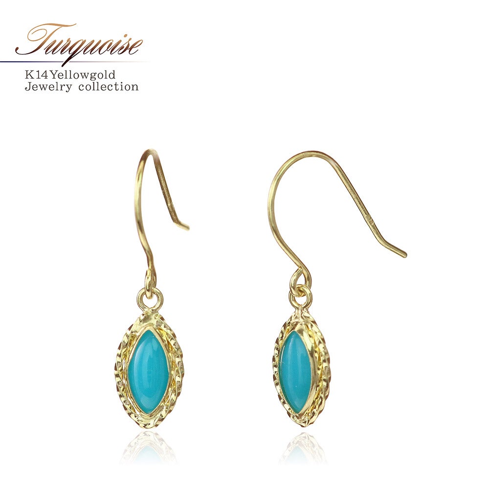 K14YG ターコイズ(トルコ石) フックピアス_01