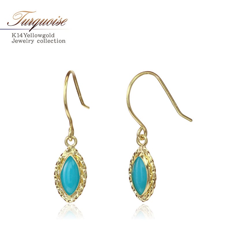 K14YG ターコイズ(トルコ石) フックピアス_01