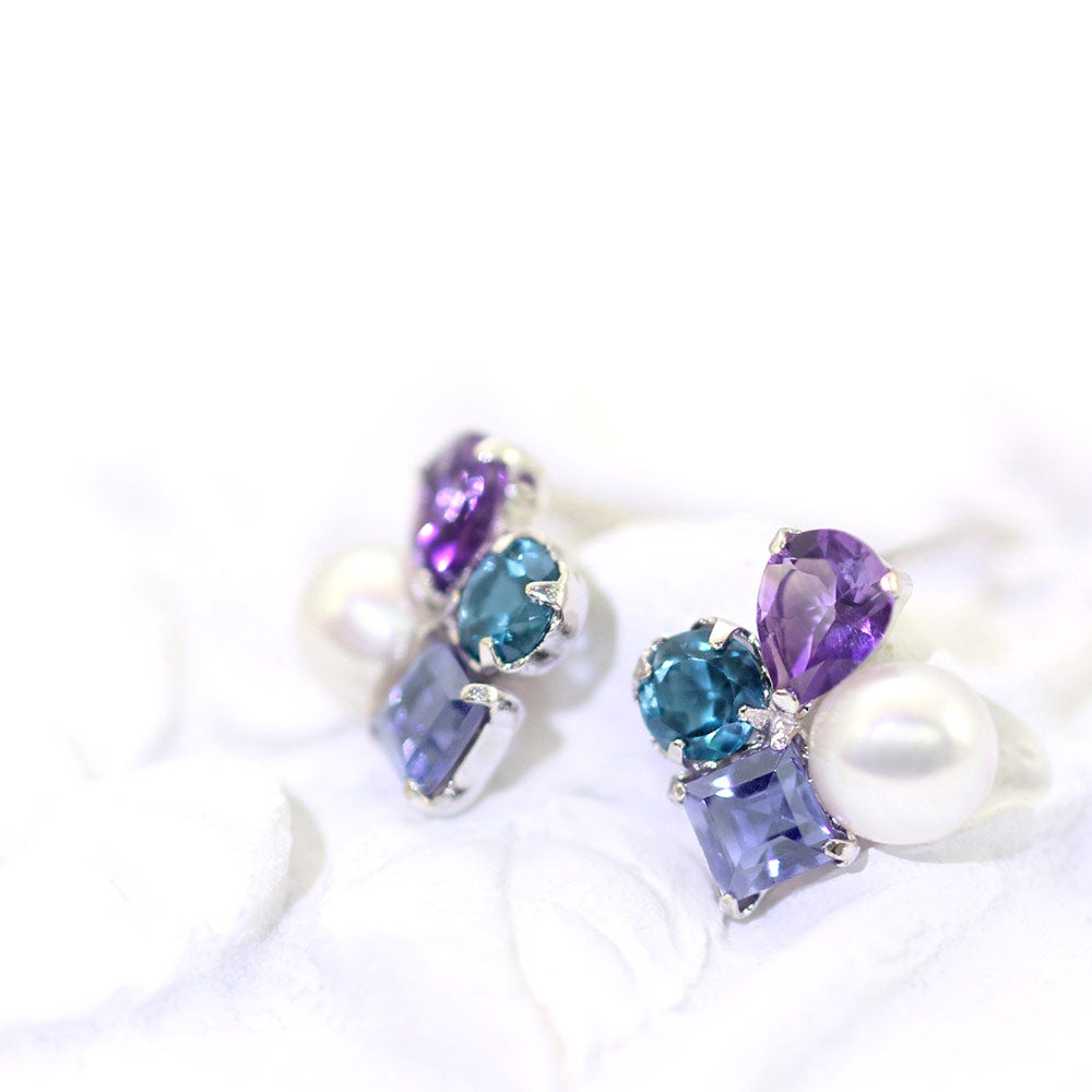 K14WG アメジスト&トパーズ&アイオライト&淡水真珠 ピアス_02