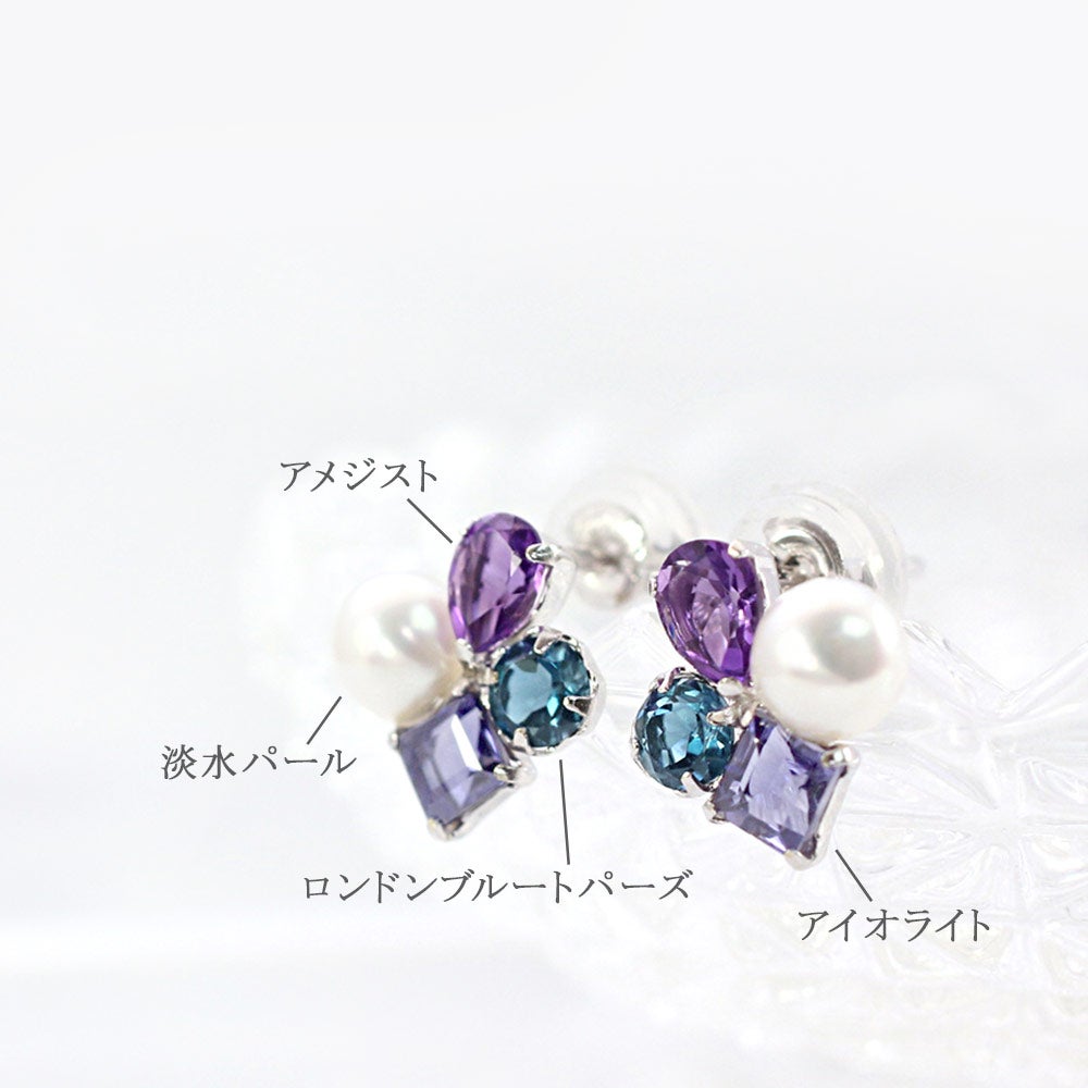 K14WG アメジスト&トパーズ&アイオライト&淡水真珠 ピアス_03
