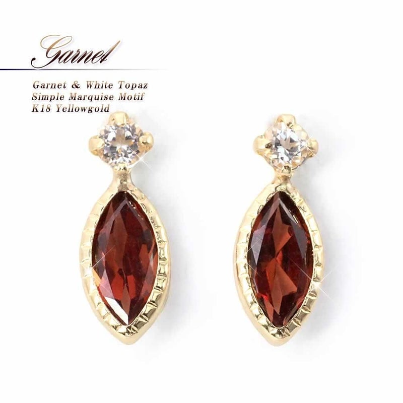 K18YG ガーネット＆ホワイトトパーズ ピアス 11月の誕生石_01
