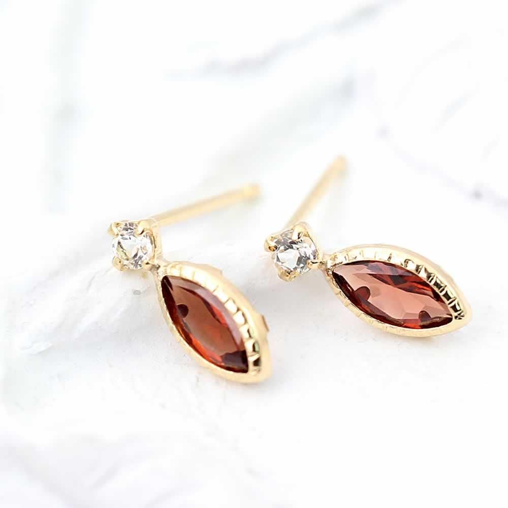 K18YG ガーネット＆ホワイトトパーズ ピアス 11月の誕生石_02