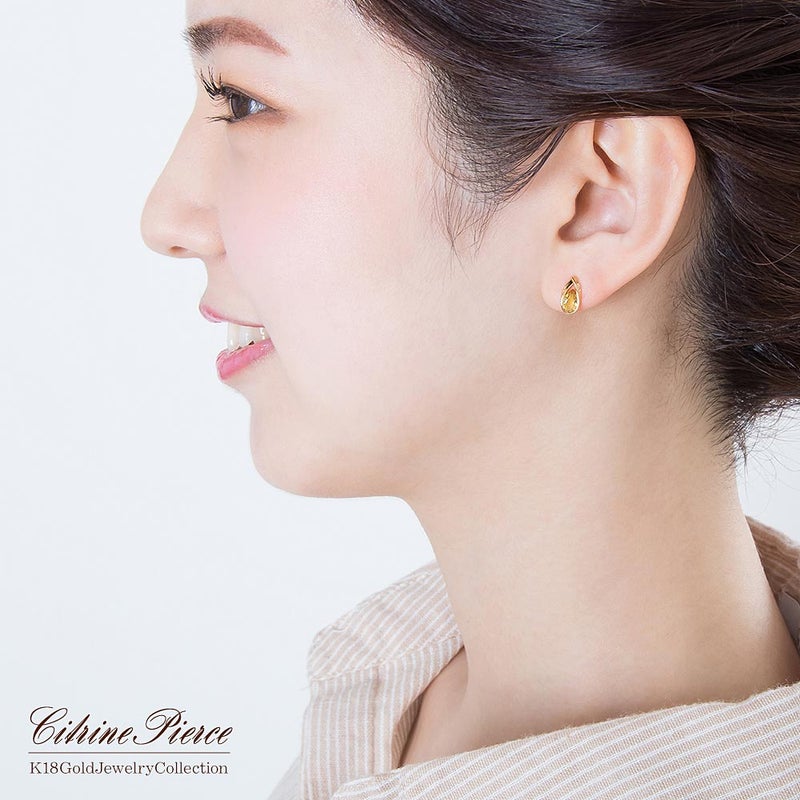 K18YG シトリン ティアドロップ ピアス 11月誕生石_05