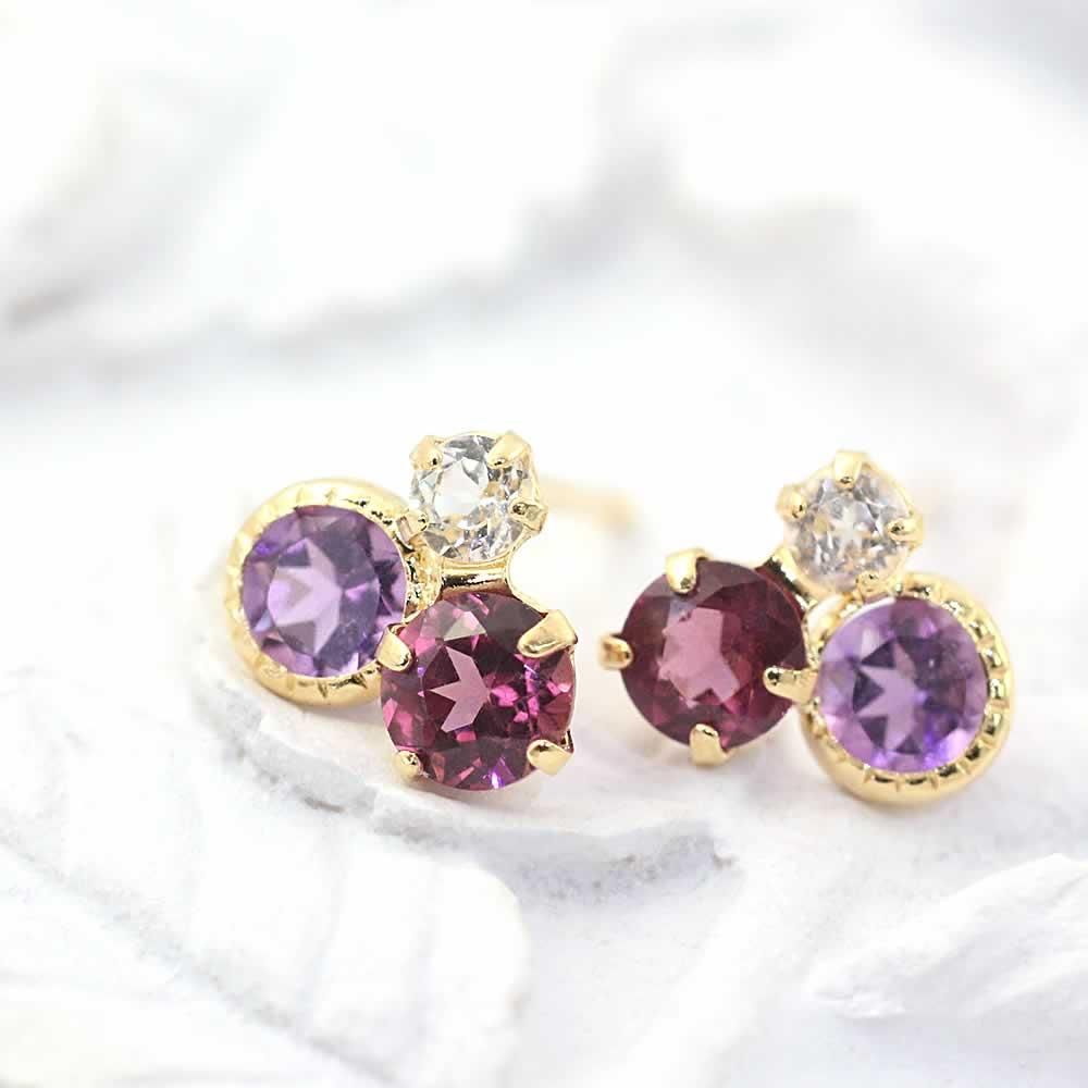 K18YG アメジスト&ロードライトガーネット&ホワイトトパーズ ピアス_02