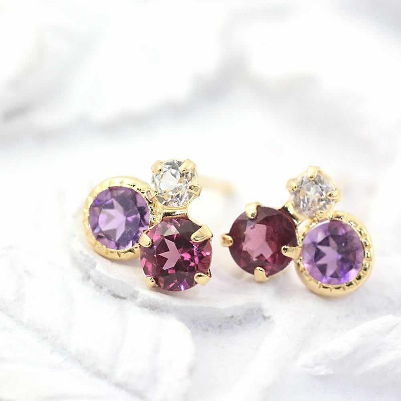 K18YG アメジスト&ロードライトガーネット&ホワイトトパーズ ピアス_02