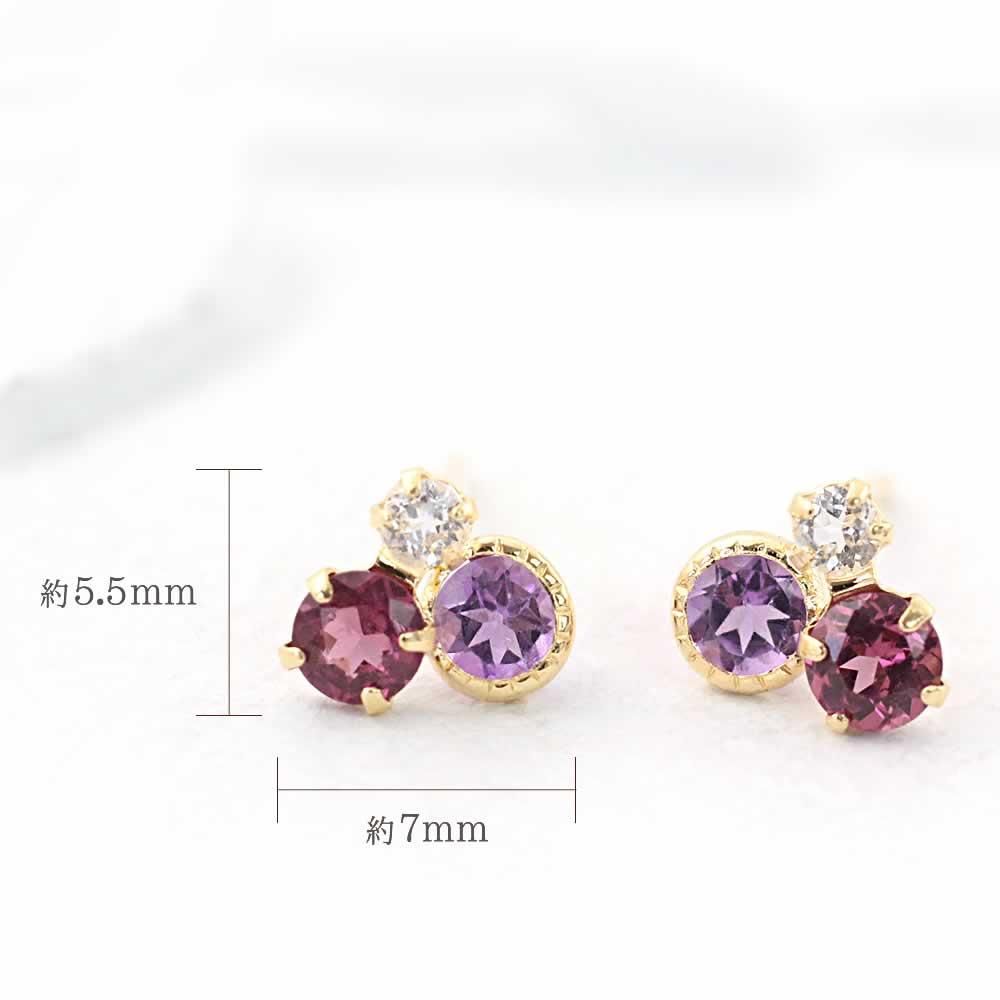 K18YG アメジスト&ロードライトガーネット&ホワイトトパーズ ピアス_05