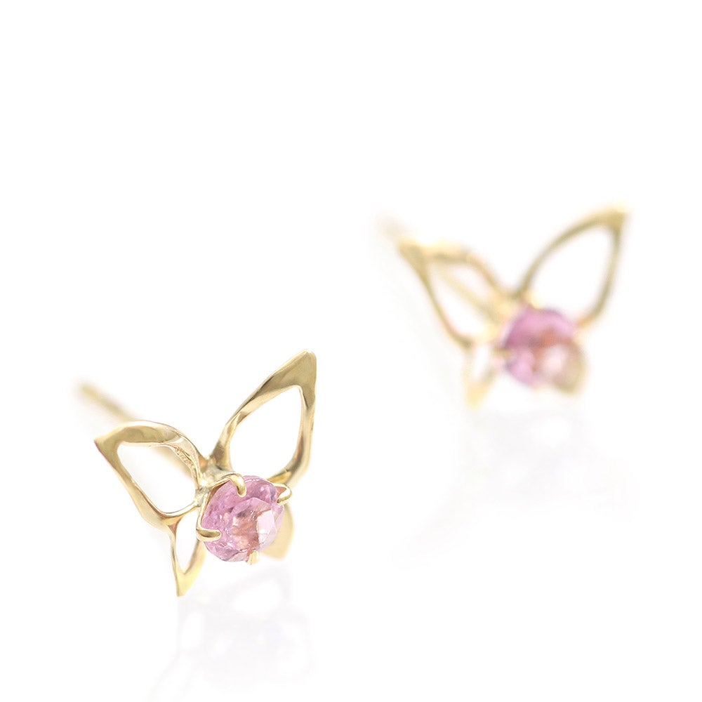 K18YG ピンクトルマリン バタフライ ピアス  10月 誕生石_02