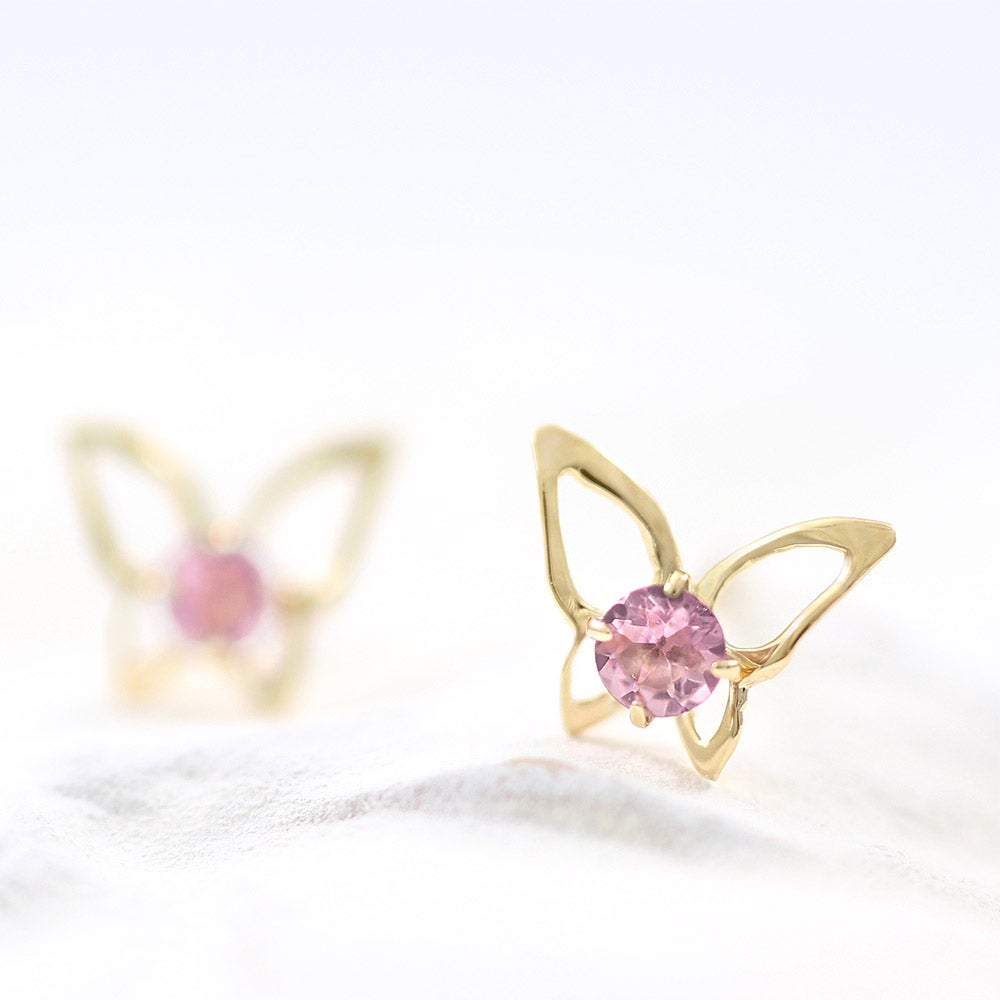 K18YG ピンクトルマリン バタフライ ピアス  10月 誕生石_03