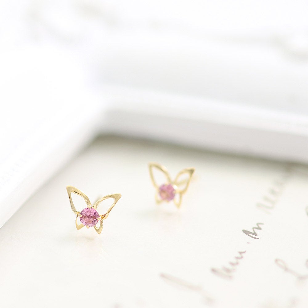 K18YG ピンクトルマリン バタフライ ピアス  10月 誕生石_04