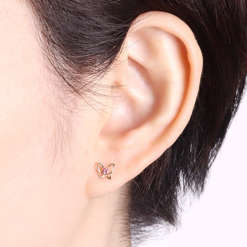 K18YG ピンクトルマリン バタフライ ピアス  10月 誕生石_05