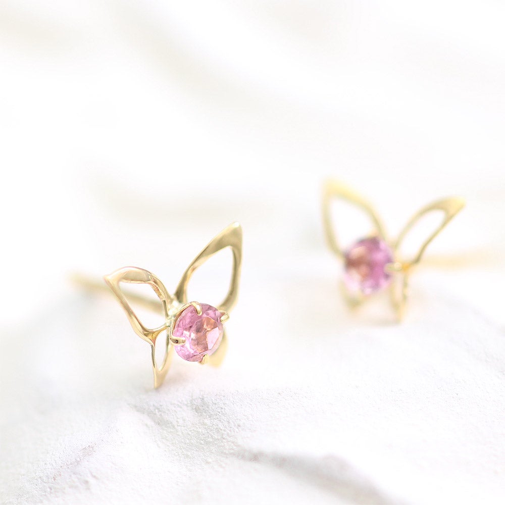 K18YG ピンクトルマリン バタフライ ピアス  10月 誕生石_10