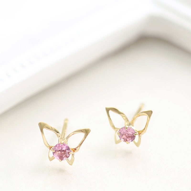 K18YG ピンクトルマリン バタフライ ピアス  10月 誕生石_12