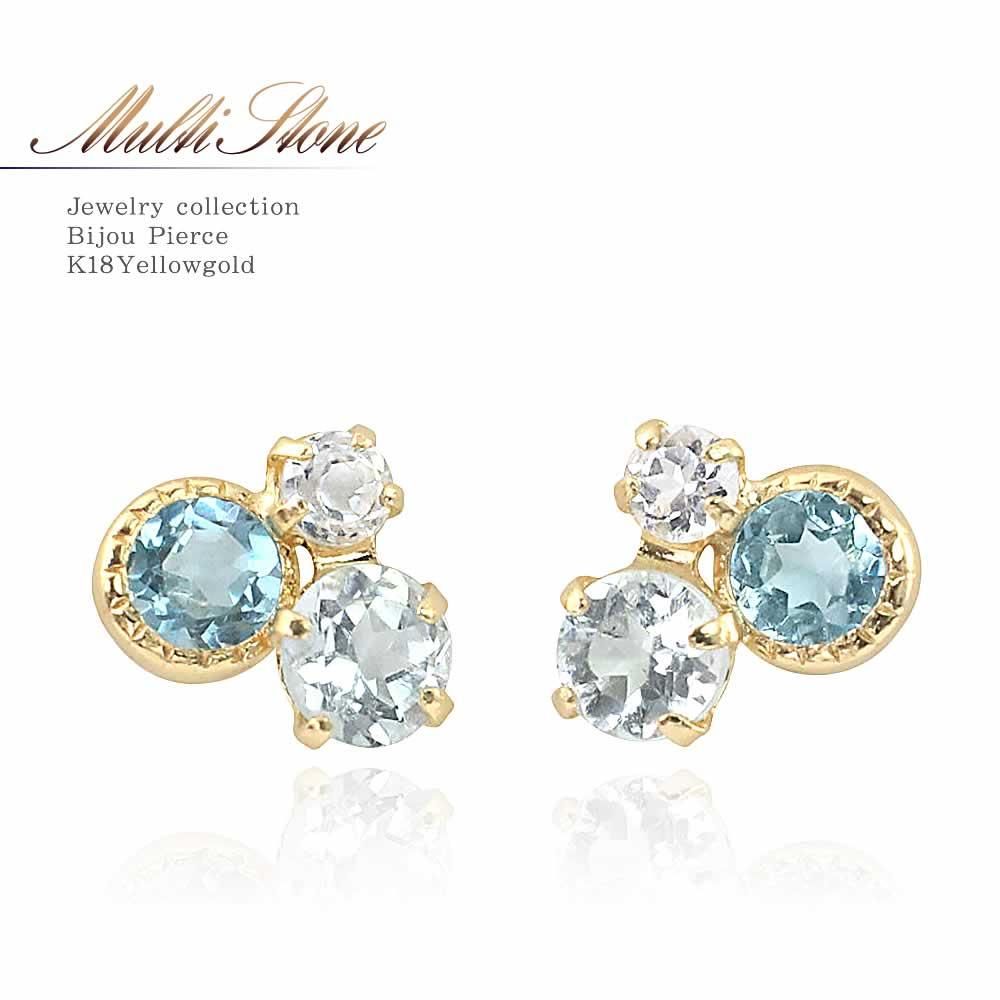 K18YG アクアマリン＆トパーズ ピアス  11月の誕生石_01