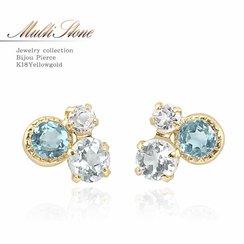 K18YG アクアマリン＆トパーズ ピアス  11月の誕生石_01