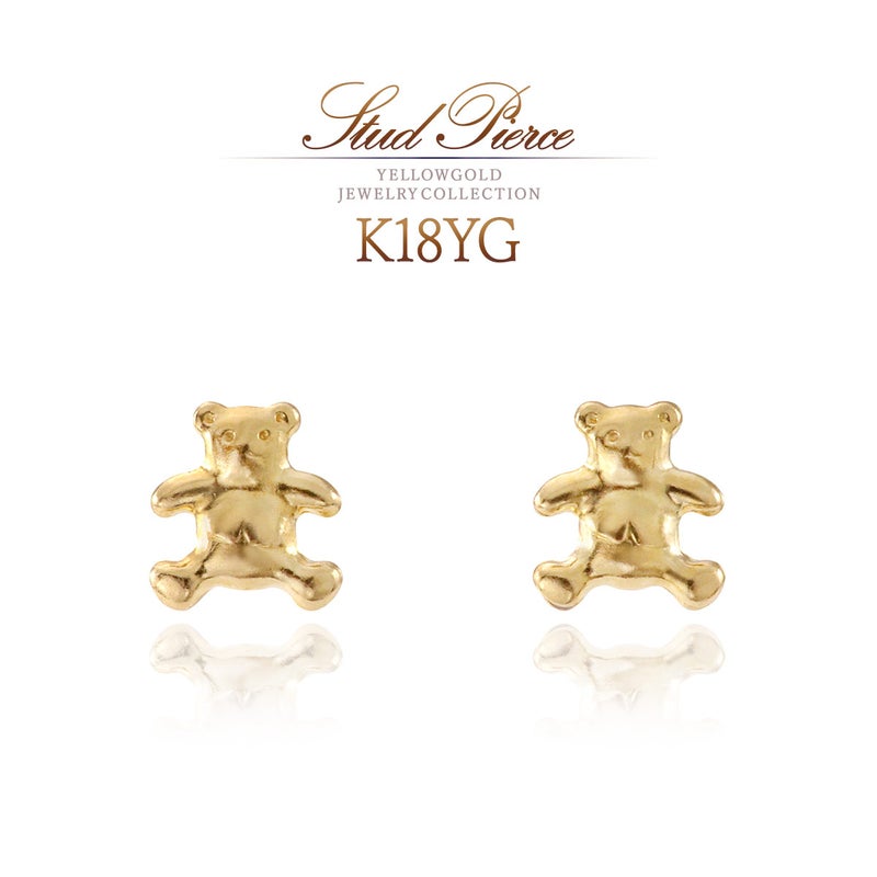 K18YG くまモチーフ ピアス_01