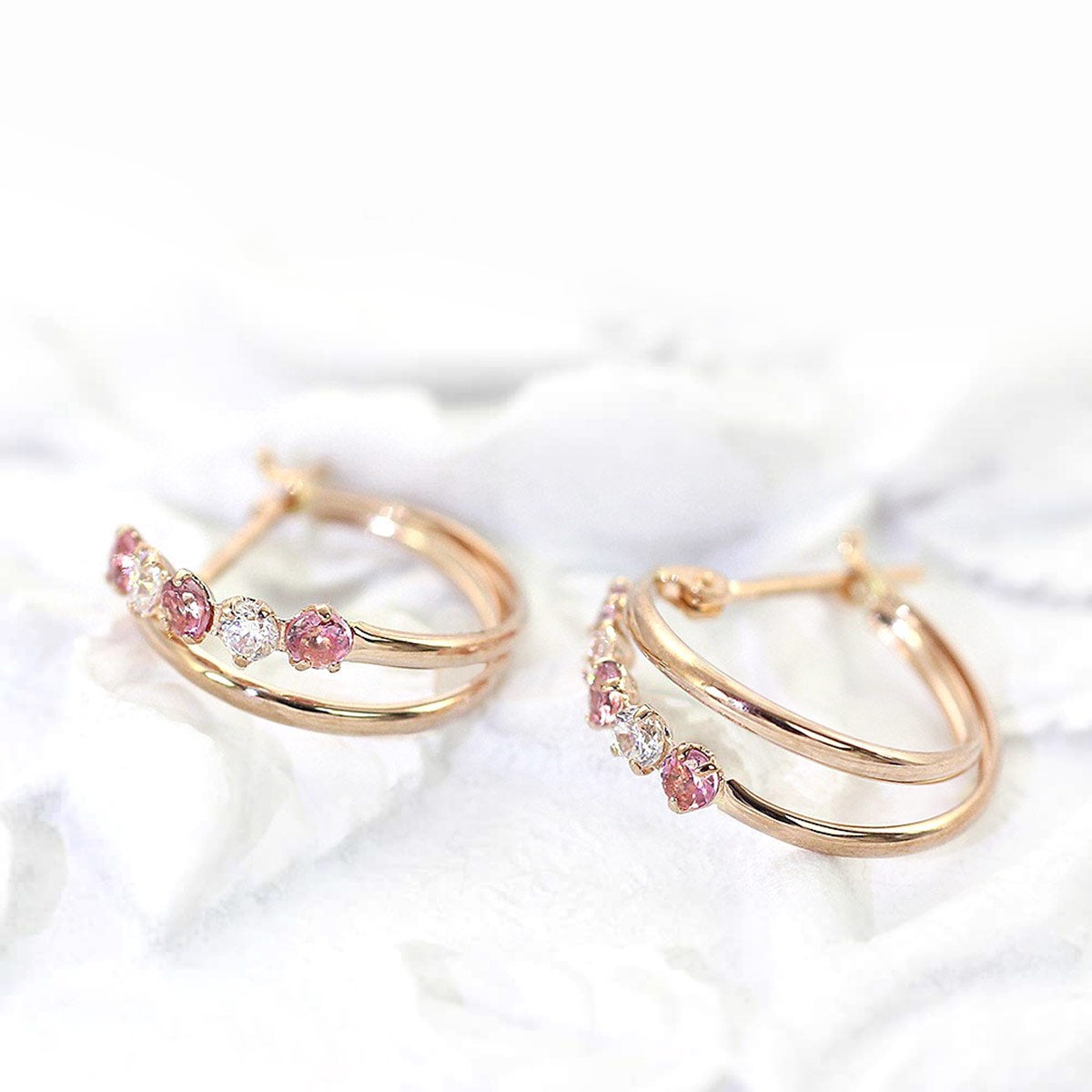 K18PG ピンクトルマリン フープピアス  10月 誕生石_02