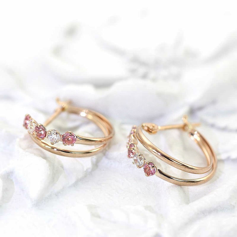 K18PG ピンクトルマリン フープピアス  10月 誕生石_02