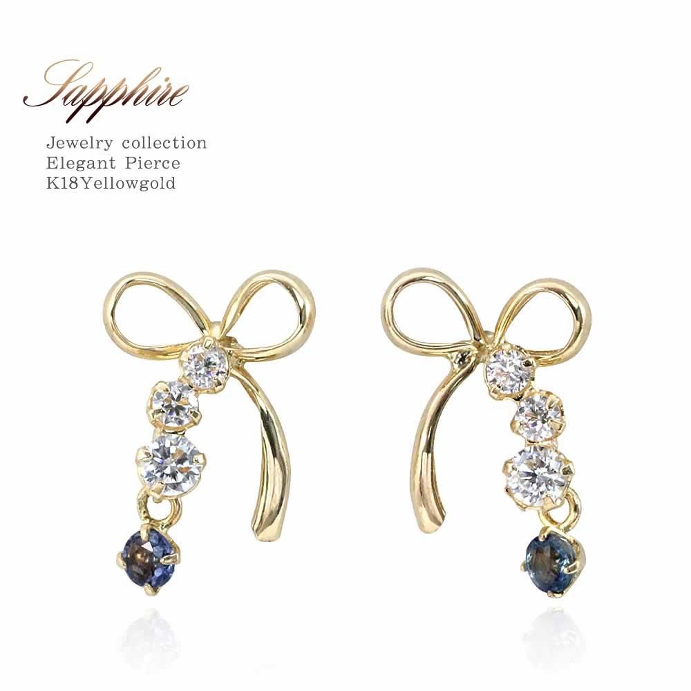 K18YG サファイア リボン ピアス 9月の誕生石_01