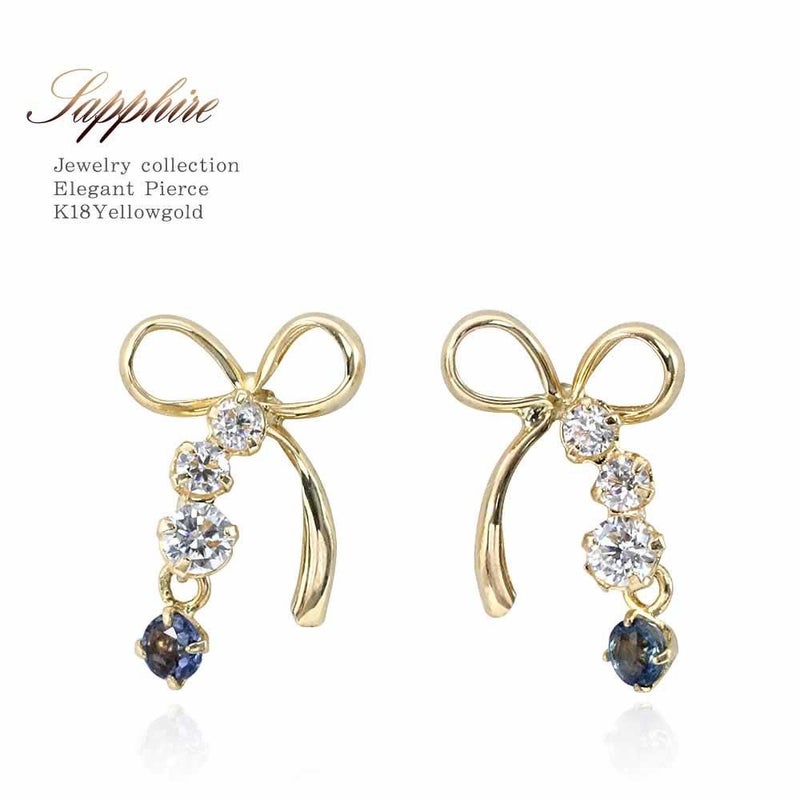 K18YG サファイア リボン ピアス 9月の誕生石_01