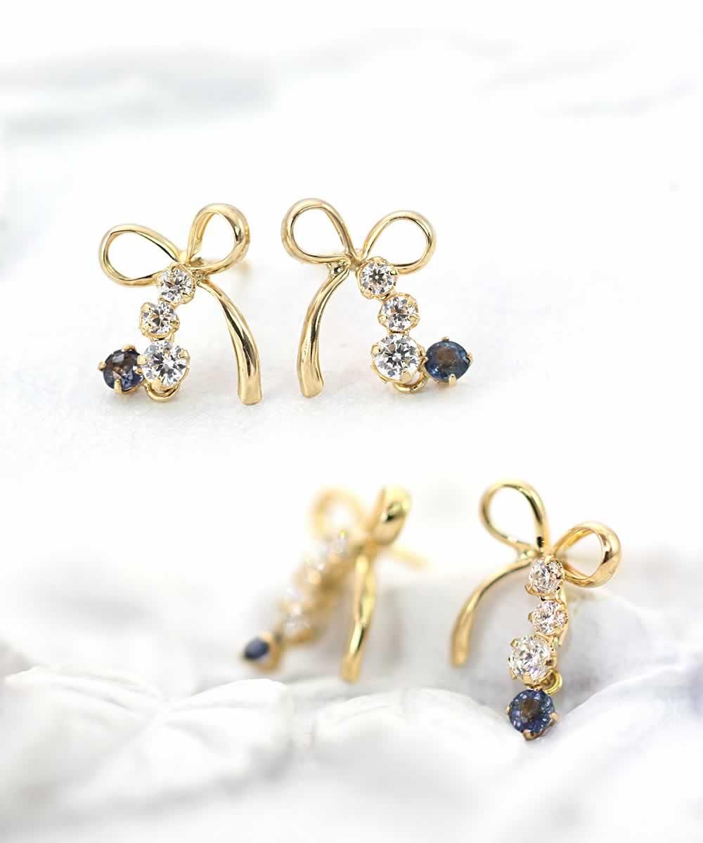 K18YG サファイア リボン ピアス 9月の誕生石_03